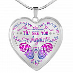 Purple Butterfly I Will Carry You With Me Til I See You Again Heart Pendant Necklace - Heart Luxury Necklace (Silver)