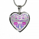 Purple Butterfly I Will Carry You With Me Til I See You Again Heart Pendant Necklace - Heart Luxury Necklace (Silver)