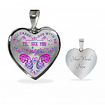 Purple Butterfly I Will Carry You With Me Til I See You Again Heart Pendant Necklace - Heart Luxury Necklace (Silver)