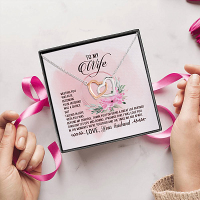 Alternative view of To My Wife Meeting You Was Fate Becoming Your Husband Was A Choice Your Husband Interlocking Hearts Pendant Necklace