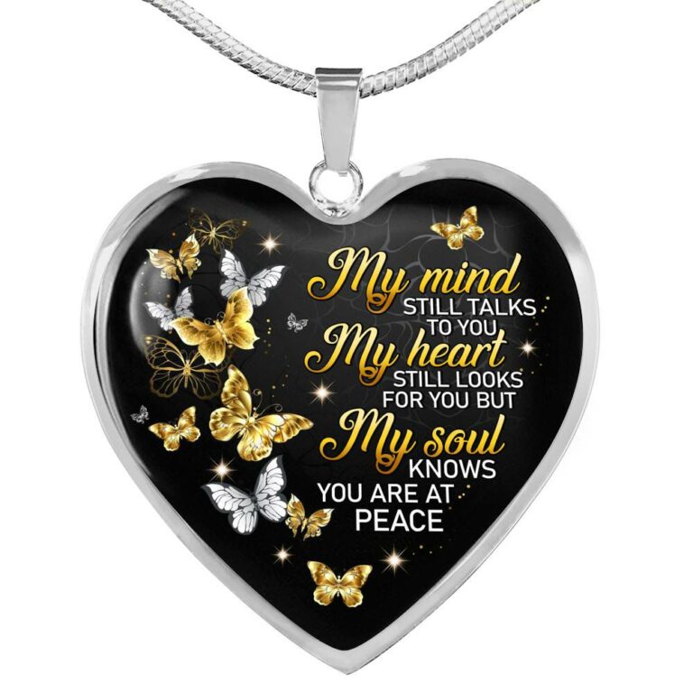 Butterfly My Mind Still Talks to You My Heart Still Looks for You Memorial Heart Pendant Necklace - Heart Luxury Necklace (Silver)