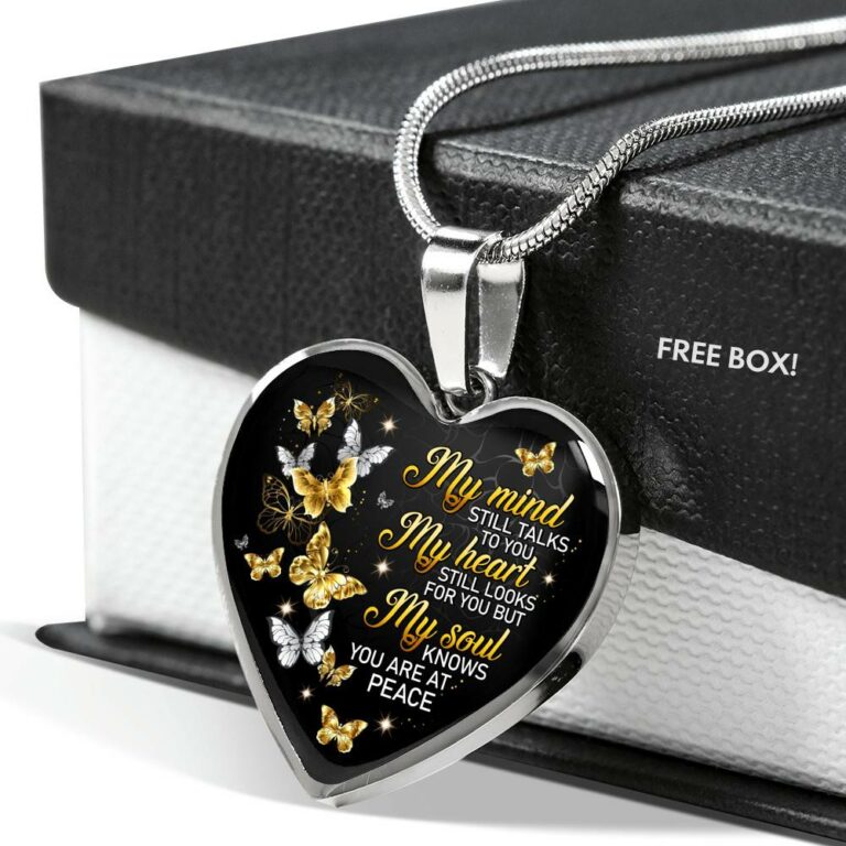 Butterfly My Mind Still Talks to You My Heart Still Looks for You Memorial Heart Pendant Necklace - Heart Luxury Necklace (Silver)