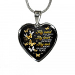Butterfly My Mind Still Talks to You My Heart Still Looks for You Memorial Heart Pendant Necklace - Heart Luxury Necklace (Silver)