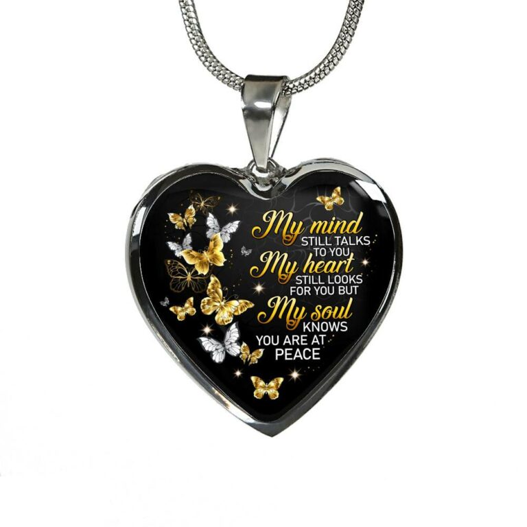 Butterfly My Mind Still Talks to You My Heart Still Looks for You Memorial Heart Pendant Necklace - Heart Luxury Necklace (Silver)