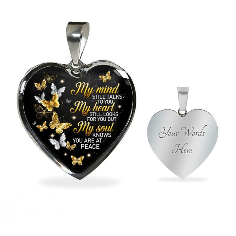 Butterfly My Mind Still Talks to You My Heart Still Looks for You Memorial Heart Pendant Necklace - Heart Luxury Necklace (Silver)