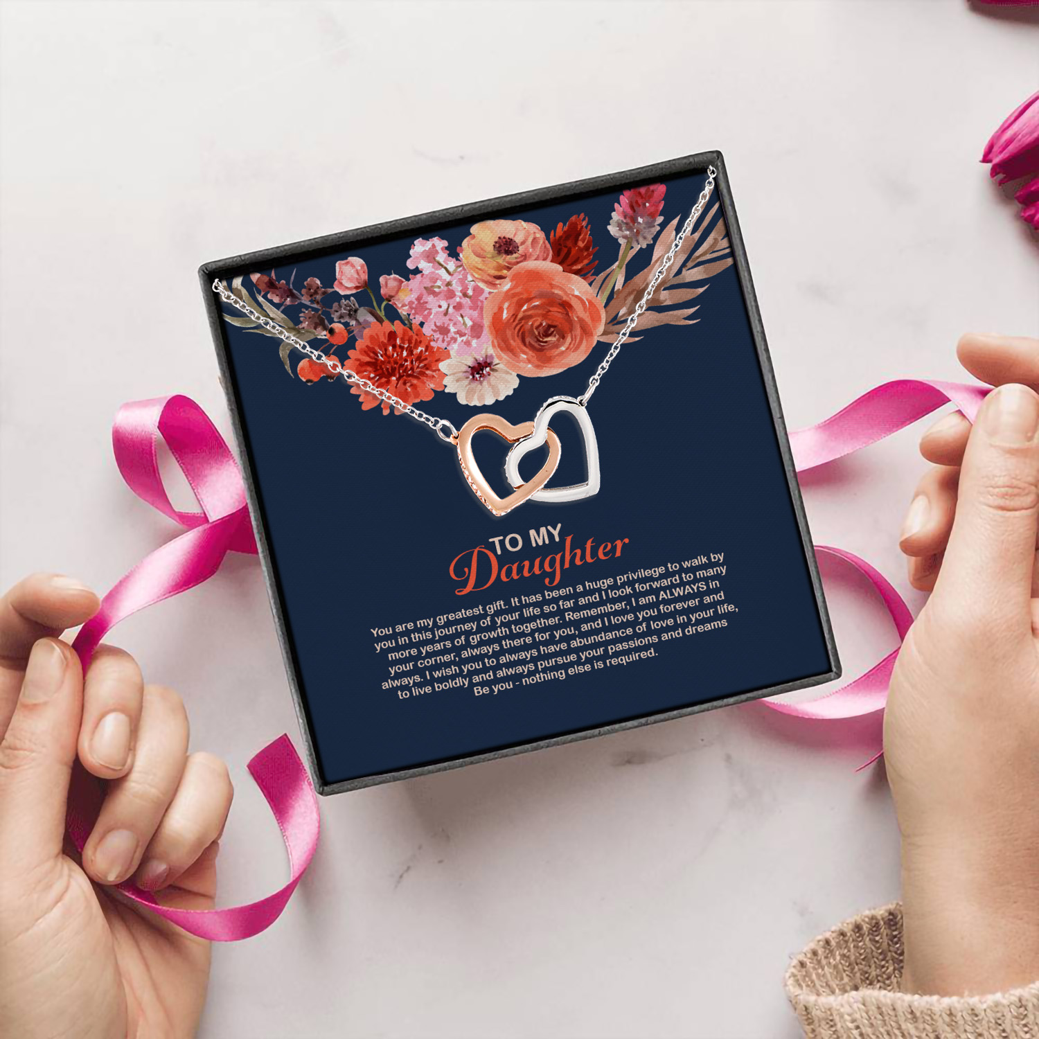 6VT. To My Daughter My Greatest Gift Interlocking Hearts Necklace 5