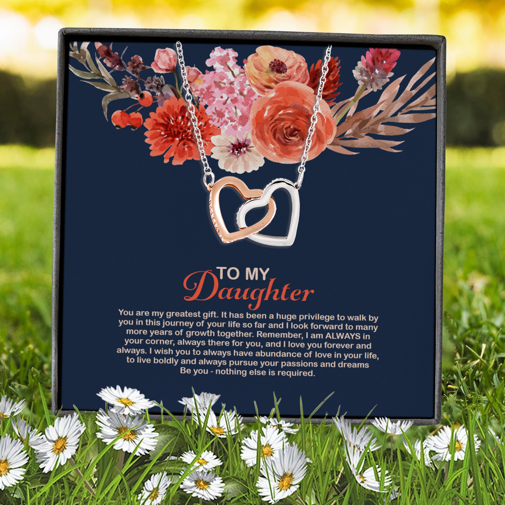 6VT. To My Daughter My Greatest Gift Interlocking Hearts Necklace 7