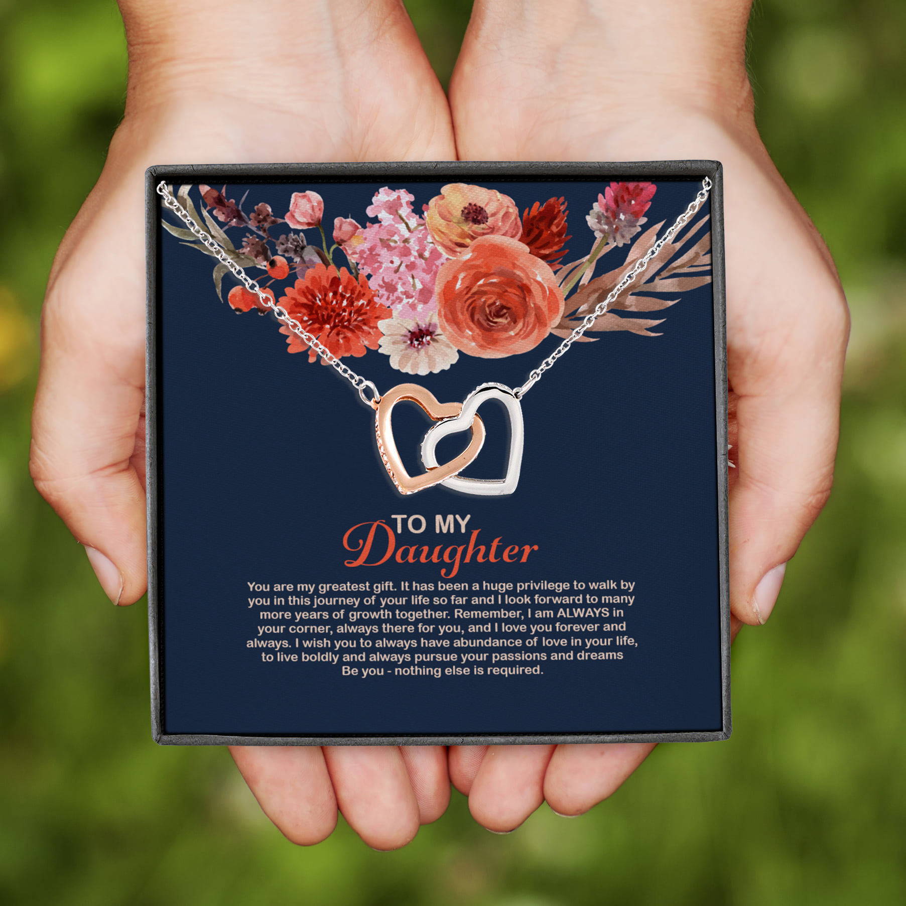 6VT. To My Daughter My Greatest Gift Interlocking Hearts Necklace