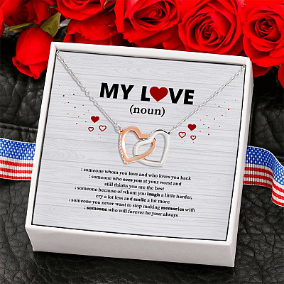 My Love Definition Interlocking Hearts Pendant Necklace