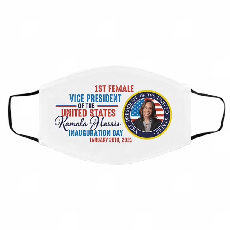 Kamala Harris First Female Vice President Inauguration Day Washable Reusable Printed Cloth Face Mask, White, Cloth Face Cover – Medium/Large