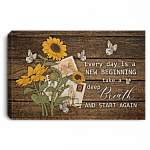 Every Day Is A New Beginning Take A Deep Breath And Start Again Framed Canvas Unframed Poster - Inspiration Quote Sunflower Wall Art, White, 0.75'' Framed Canvas