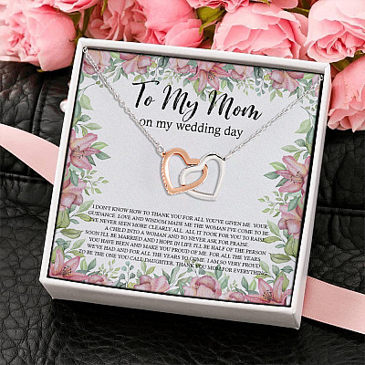 Thanks To My Mom On My Wedding Day Interlocking Hearts Pendant Necklace