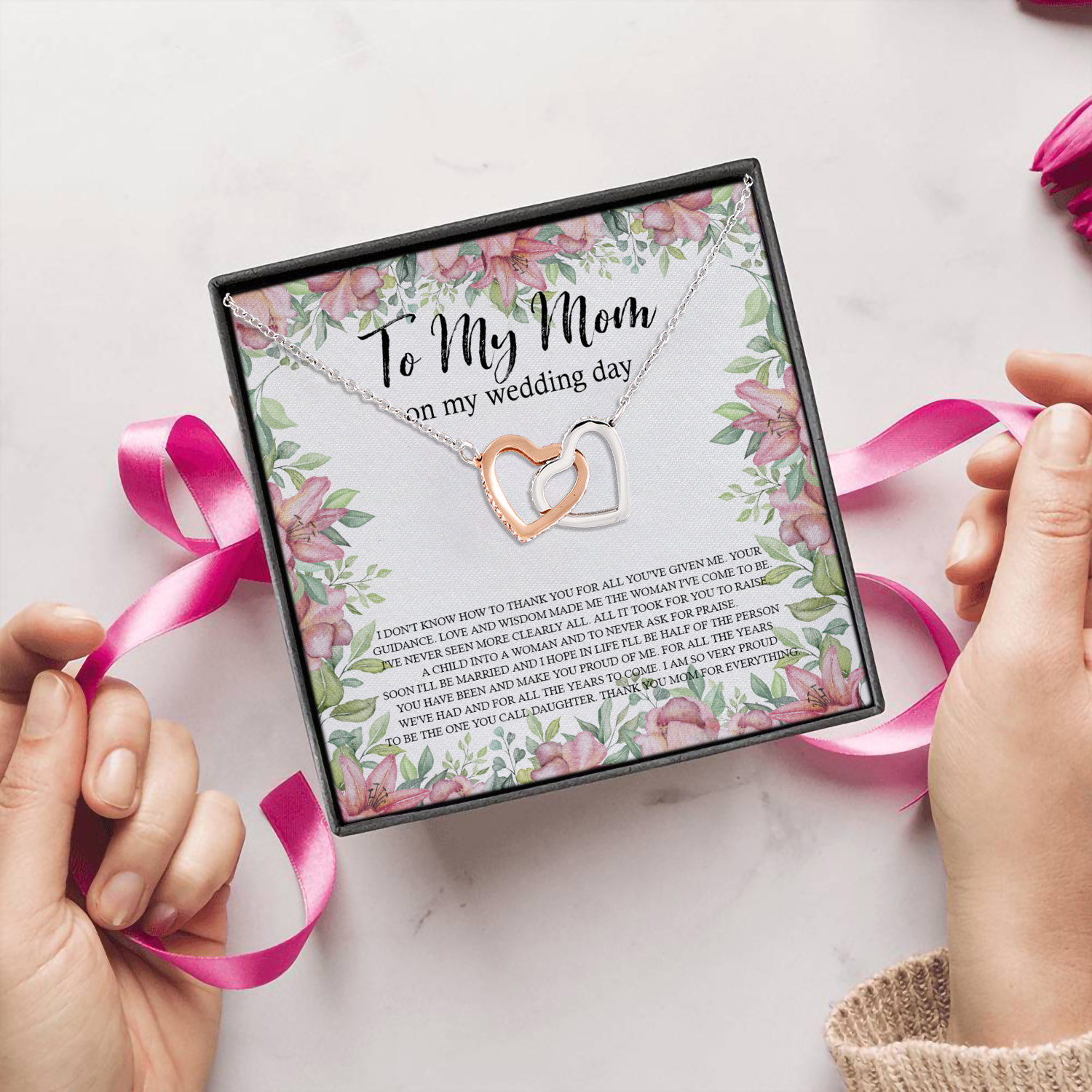 5HP. To My Mom Message Card(5) Interlocking Hearts Necklace 5