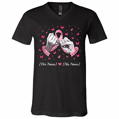 Personalized Breast Cancer My T-shirt, Black, V-Neck T-Shirt