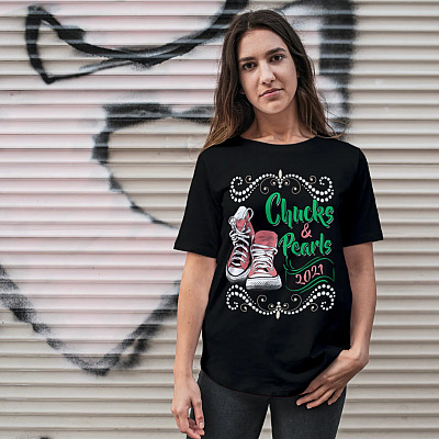 Alternative view of Kamala Harris Chucks And Pearls 2021 T-shirt - V-neck - Kamala AKA Sorority 1908 Mr Vice President VP Chucks Shirt