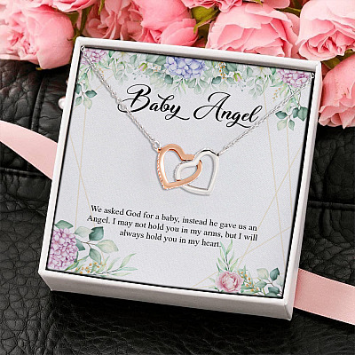 We Asked God For A Baby Instead He Gave Us An Angel Interlocking Hearts Pendant Necklace - Baby Loss