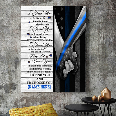Alternative view of Personalized I Choose You To Do Life With Hand In Hand Side By Side Police US Flag Canvas Prints - Unframed Poster