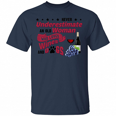 Wine And Dogs, Navy, Unisex T-Shirt
