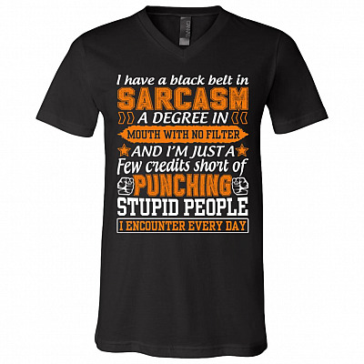I Have A Black Belt In Sarcasm A Degree, Black, V-Neck T-Shirt