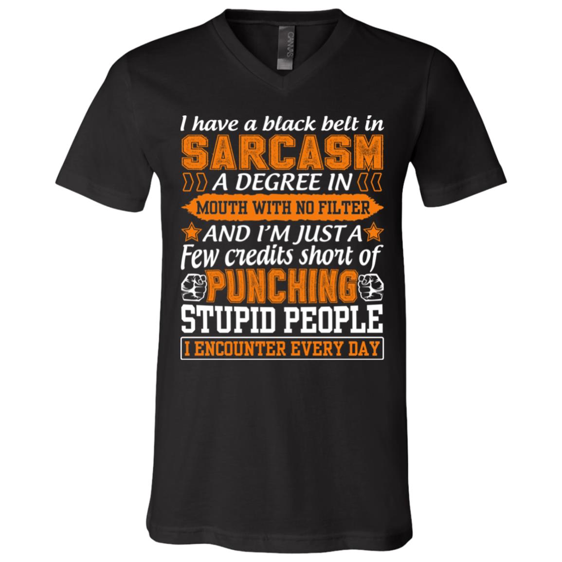 I Have A Black Belt In Sarcasm A Degree, Black, V-Neck T-Shirt