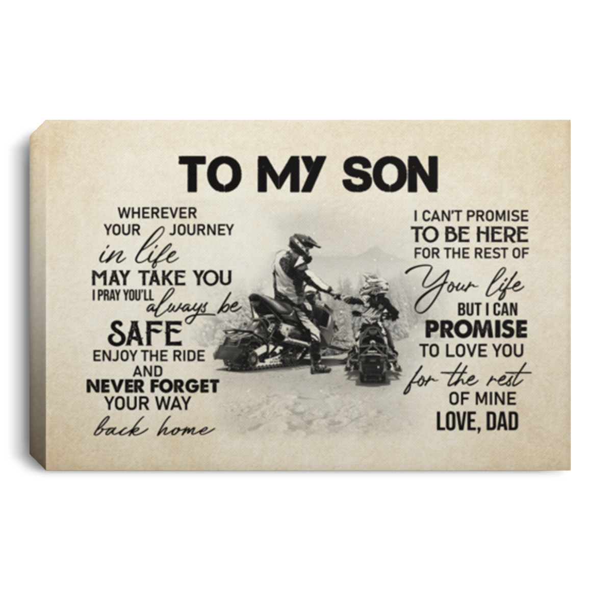 Snowmobile To My Son Wherever Your Journey In Life May Take You Snocross Framed Canvas Prints - Unframed Poster, White, 0.75'' Framed Canvas