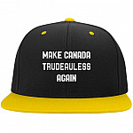 Make Canada Trudeauless Again Funny Twill Cap - High-Profile Snapback Hat - Trucker Hat - Beanie - Knit Cap, Black/Gold, Flat Bill Premium Snapback