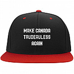Make Canada Trudeauless Again Funny Twill Cap - High-Profile Snapback Hat - Trucker Hat - Beanie - Knit Cap, Black/True Red, Flat Bill Premium Snapback