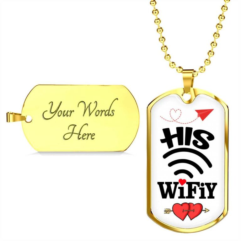 His Wifiy Her Huby Valentine's Day Geek Couple Matching Dog Tag Pendant Necklace Gifts for Her - Dog Tag (Gold Plated)