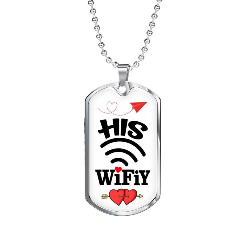 His Wifiy Her Huby Valentine's Day Geek Couple Matching Dog Tag Pendant Necklace Gifts for Her - Dog Tag (Silver)