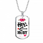Her Huby His Wifiy Valentine's Day Geek Couple Matching Dog Tag Pendant Necklace Gifts for Him - Dog Tag (Silver)