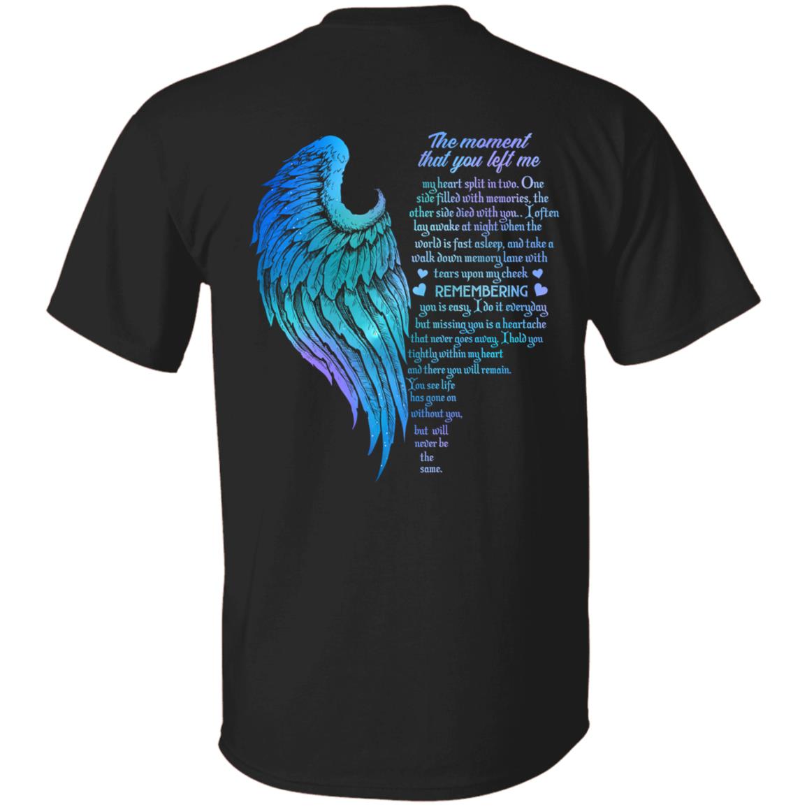 Blue Wings The Moment That You Left Me Print On Back Only - Plain Front T-Shirt, Black, Unisex T-Shirt