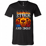 Stuck Between IDK IDC, Black, V-Neck T-Shirt