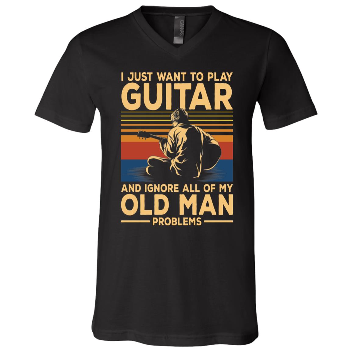 I Just Want To Play Guitar, Black, V-Neck T-Shirt