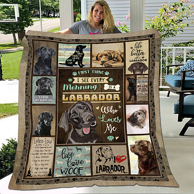 Alternative view of First Thing I See Every Morning Is A Labrador Who Loves Me Fleece Blanket - Sherpa Blanket