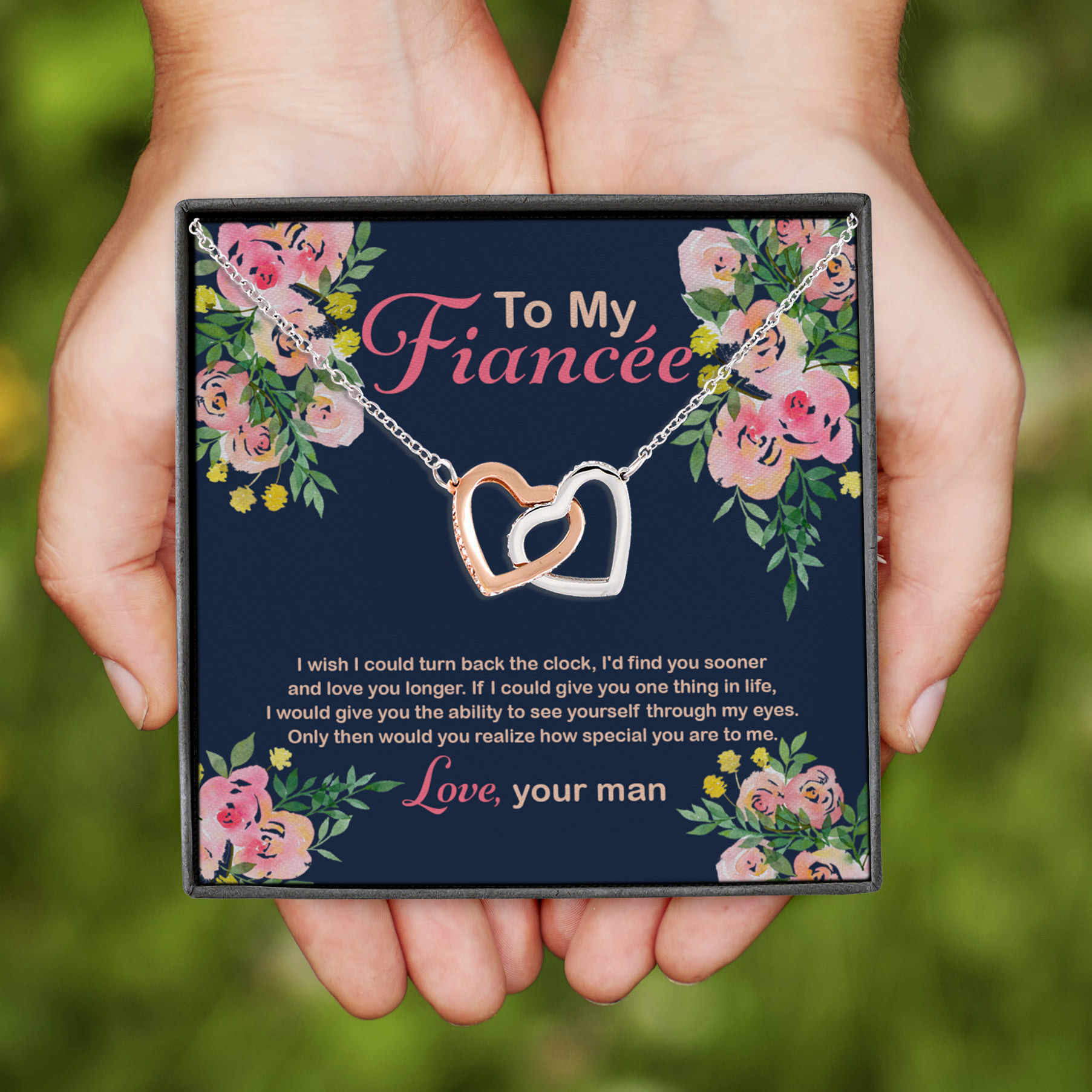 9VT. To My Fiancee Turn Back The Clock Interlocking Hearts Necklace