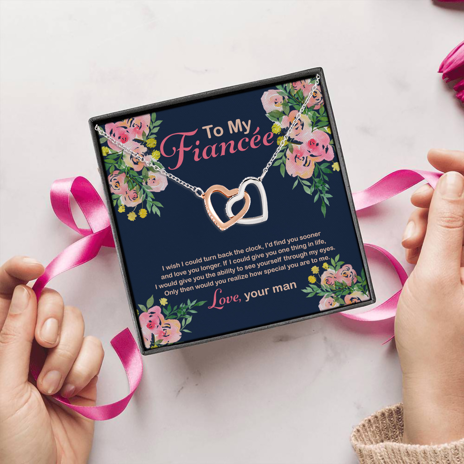 9VT. To My Fiancee Turn Back The Clock Interlocking Hearts Necklace 5