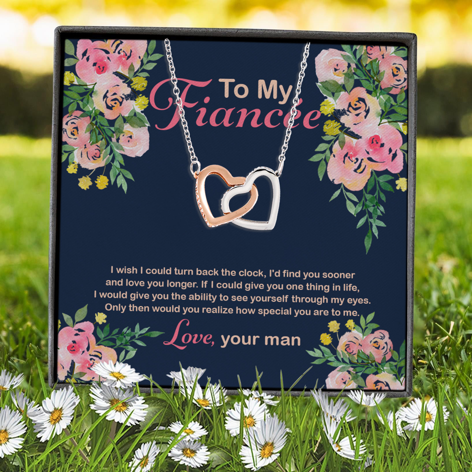 9VT. To My Fiancee Turn Back The Clock Interlocking Hearts Necklace 7