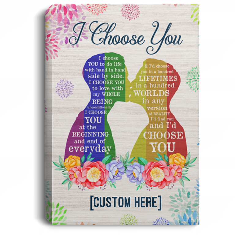 Personalized I Choose You To Do Life With Hand In Hand LGBT Gay Pride Framed Canvas Prints - Unframed Poster, White, 0.75'' Framed Canvas