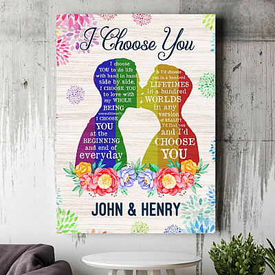 Alternative view of Personalized I Choose You To Do Life With Hand In Hand LGBT Gay Pride Framed Canvas Prints - Unframed Poster