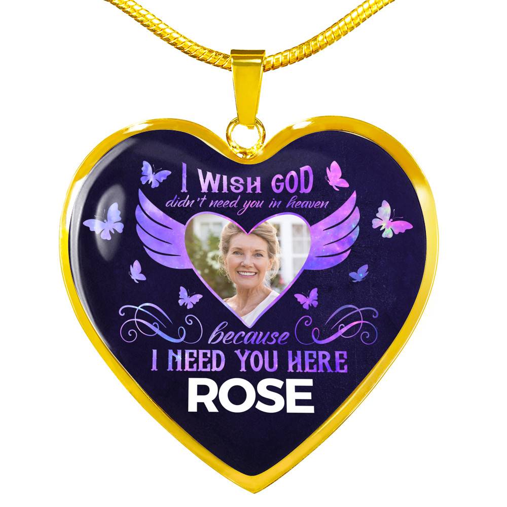 Custom Photo God Wants You I Need You Here with Me in Loving Memory Sayings Heart Pendant Necklace - Heart Luxury Necklace (Gold Plated) Custom Photo God Wants You I Need You Here with Me in Loving Memory Sayings Heart Pendant Necklace - Heart Luxury Necklace (Gold Plated)
