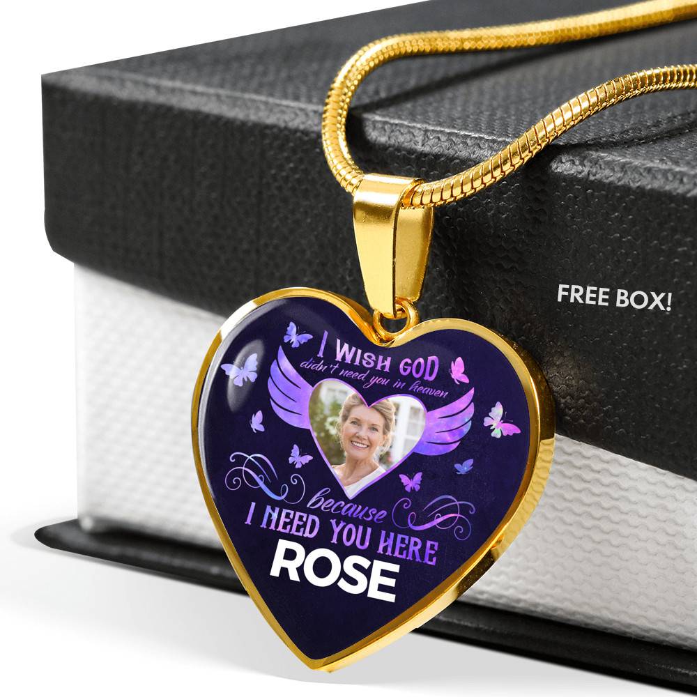 Custom Photo God Wants You I Need You Here with Me in Loving Memory Sayings Heart Pendant Necklace - Heart Luxury Necklace (Gold Plated) Custom Photo God Wants You I Need You Here with Me in Loving Memory Sayings Heart Pendant Necklace - Heart Luxury Necklace (Gold Plated)