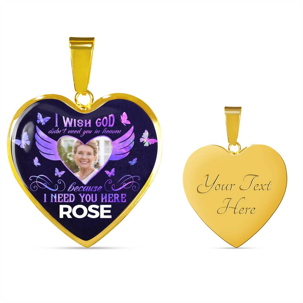 Custom Photo God Wants You I Need You Here with Me in Loving Memory Sayings Heart Pendant Necklace - Heart Luxury Necklace (Gold Plated) Custom Photo God Wants You I Need You Here with Me in Loving Memory Sayings Heart Pendant Necklace - Heart Luxury Necklace (Gold Plated)