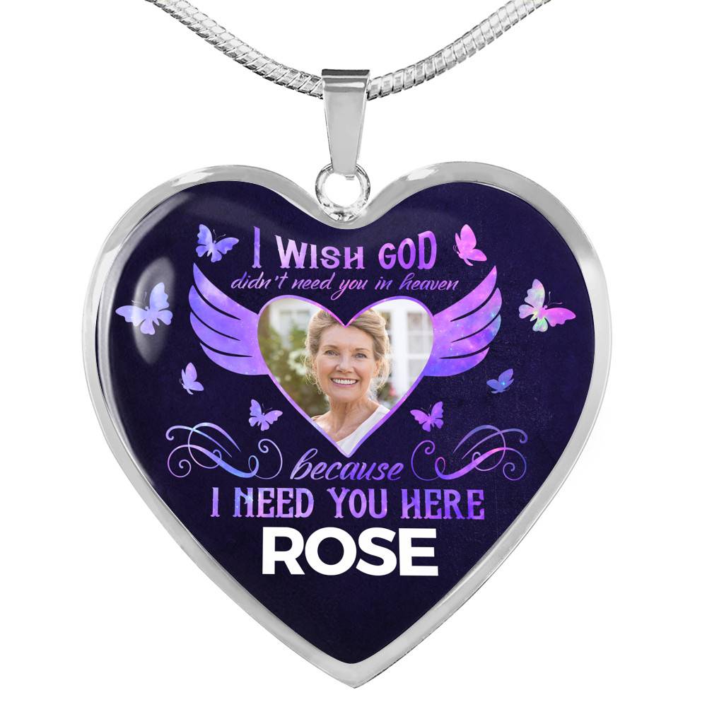 Custom Photo God Wants You I Need You Here with Me in Loving Memory Sayings Heart Pendant Necklace - Heart Luxury Necklace (Silver) Custom Photo God Wants You I Need You Here with Me in Loving Memory Sayings Heart Pendant Necklace - Heart Luxury Necklace (Silver)