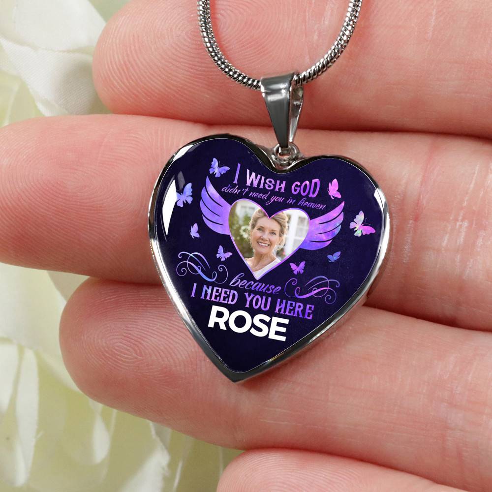 Custom Photo God Wants You I Need You Here with Me in Loving Memory Sayings Heart Pendant Necklace - Heart Luxury Necklace (Silver) Custom Photo God Wants You I Need You Here with Me in Loving Memory Sayings Heart Pendant Necklace - Heart Luxury Necklace (Silver)