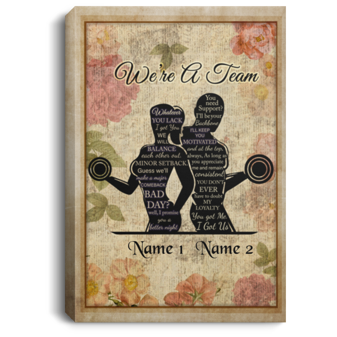 Personalized We Are a Team Weightlifting Couple Valentine Gift for Him Framed Canvas Prints - Unframed Poster, White, 0.75'' Framed Canvas Personalized We Are a Team Weightlifting Couple Valentine Gift for Him Framed Canvas Prints - Unframed Poster, White, 0.75'' Framed Canvas