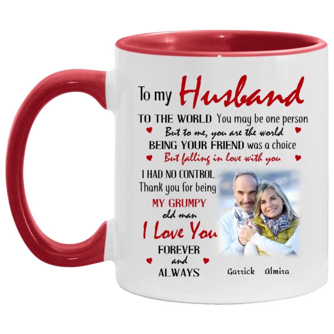 Personalized Photo To My Husband, White/Red, 11 oz. Accent Mug Personalized Photo To My Husband, White/Red, 11 oz. Accent Mug