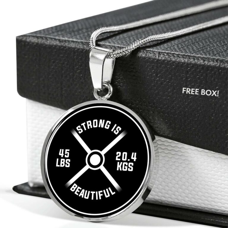 Strong Is Beautiful Funny Fitness Weightlifting Luxury Circle Pendant Necklace - Funny Fitness Gifts Necklace - Circle Luxury Necklace (Silver)