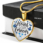 In My Heart Is Where I'll Keep You Forever Butterfly Feather Memorial Luxury Heart Pendant Necklace - Heart Luxury Necklace (Gold Plated)