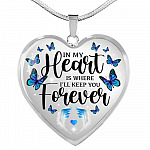 In My Heart Is Where I'll Keep You Forever Butterfly Feather Memorial Luxury Heart Pendant Necklace - Heart Luxury Necklace (Silver)