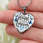 In My Heart Is Where I'll Keep You Forever Butterfly Feather Memorial Luxury Heart Pendant Necklace - Heart Luxury Necklace (Silver)